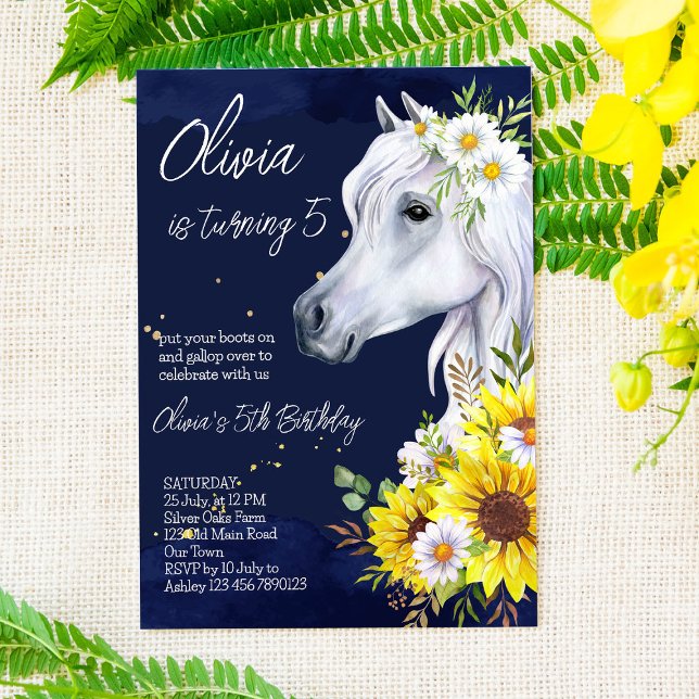 Invitación Caballo blanco girasol fiesta de cumpleaños de cow (Subido por el creador)