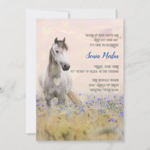 Invitación Caballo Blanco Lindo Flor Púrpura Chic Femenino