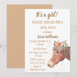 Invitación Caballo Cute Boho Ranch Baby Girl Western Floral