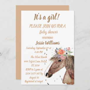 Invitación Caballo Cute Boho Ranch Baby Girl Western Floral