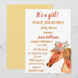 Invitación Caballo Cute Boho Ranch Baby Girl Western Floral
