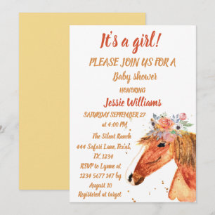 Invitación Caballo Cute Boho Ranch Baby Girl Western Floral