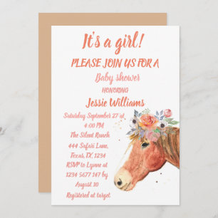 Invitación Caballo Cute Boho Ranch Baby Girl Western Floral