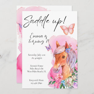 Invitación Caballo de acuarela ecuestre Floral mínima