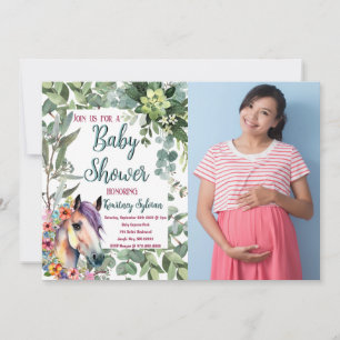 Invitación Caballo de Acuarela Floral Foto Personalizada Baby