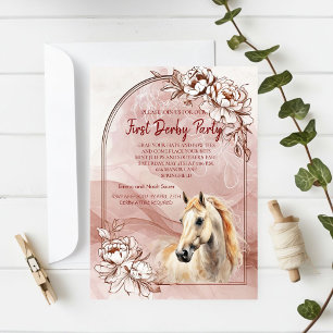 Invitación Caballo de acuarela sepia vintage primer Derby de