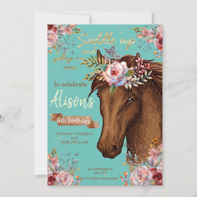 Invitación Caballo de agua fiesta de cumpleaños (Anverso)