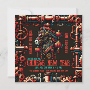 Invitación Caballo de Año Nuevo Chino Steampunk
