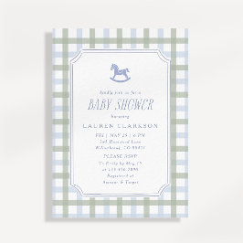 Invitación Caballo de balancín Preppy azul y cuadros de color