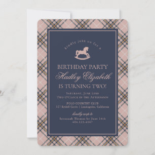 Invitación Caballo de Balanço Clásico de Cuadros Escoceses Ro