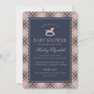 Invitación Caballo de Balanço Clásico de Cuadros Rosas Fiesta