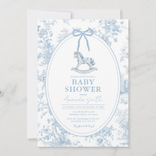 Invitación Caballo de Balanço de Baby Shower Toile Azul