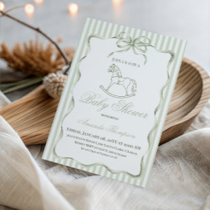 Invitación Caballo de Balanço de Oliva Neutra Vintage para Ba