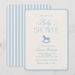 Invitación Caballo de Balanza Vintage Rayas Azules Shower Niñ