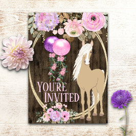 Invitación Caballo de bonito y flores en el cumpleaños de Bar