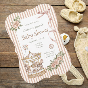 Invitación Caballo de carrusel de acuarela beige/ante para ba