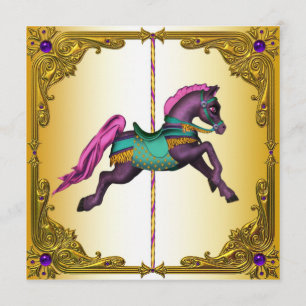 Invitación Caballo de carrusel pony púrpura fiesta de cumplea