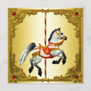Invitación Caballo de Carrusel Rojo y Dorado Fiesta de Cumple