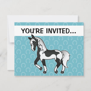 Invitación Caballo de dibujos animados trotando Pinto negro