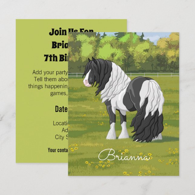 Invitación Caballo de gancho negro de Pinto Piebald Gypsy Van (Anverso / Reverso)