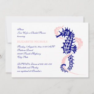 Invitación Caballo de mar azul, boda rosa ducha de novia