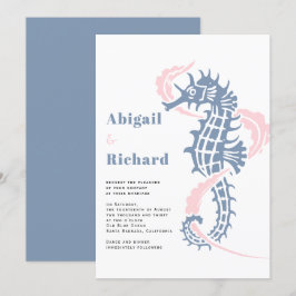 Invitación Caballo de mar, azul polvoriento de algas, boda de