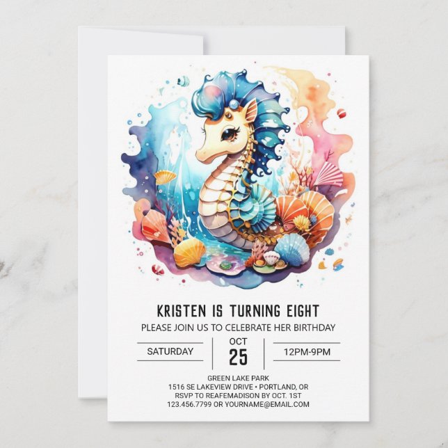 Invitación Caballo de mar caprichoso bajo el mar Cumpleaños (Anverso)