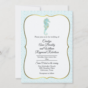 Invitación Caballo de mar con Boda de tramas de ola Aqua