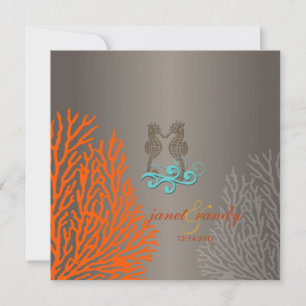 Invitación Caballo de mar de época y coral