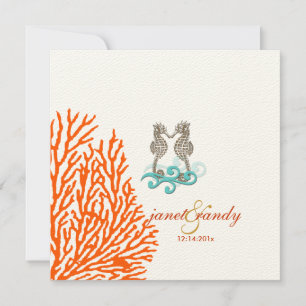 Invitación Caballo de mar de época y coral
