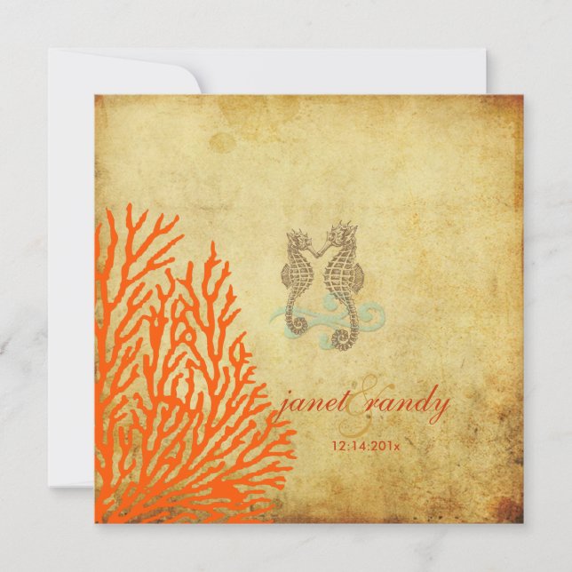 Invitación Caballo de mar de época y coral (Anverso)