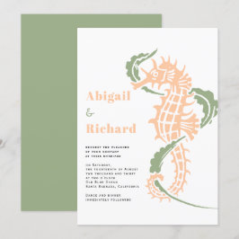 Invitación Caballo de mar, melocotón de algas, boda de playa