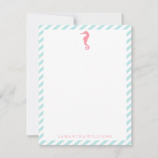 Invitación Caballo de mar rosa en franjas de menta Gracias No