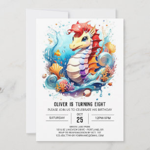 Invitación Caballo de mar Susurros Subacuáticos Cumpleaños