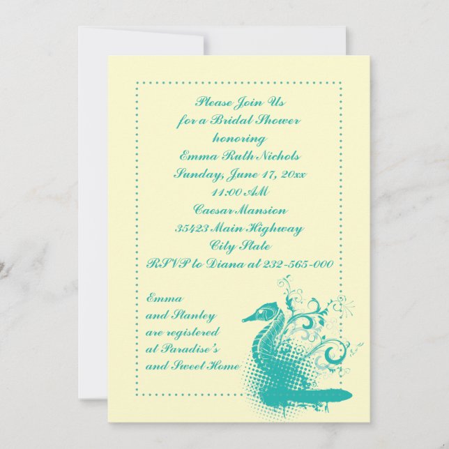 Invitación Caballo de mar verde claro boda ducha de novia (Anverso)