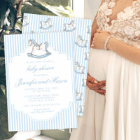 Caballo de mecedor azul agarrado de bebé ducha de 