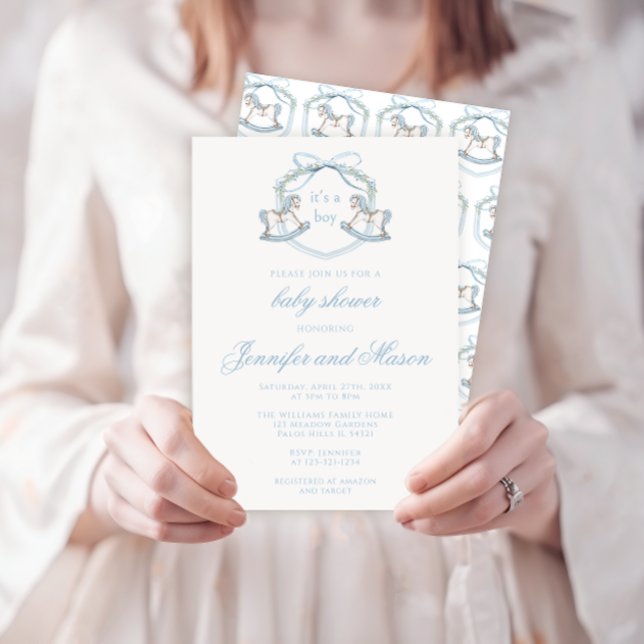 Invitación Caballo de mecedora azul lindo clásico de la ducha (Subido por el creador)