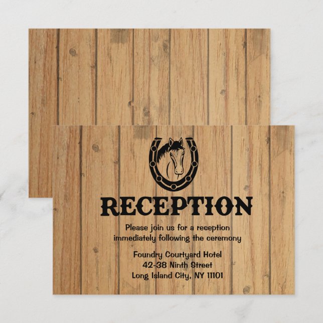 Invitación Caballo de Recepción Occidental Madera Rústica Bod (Anverso / Reverso)