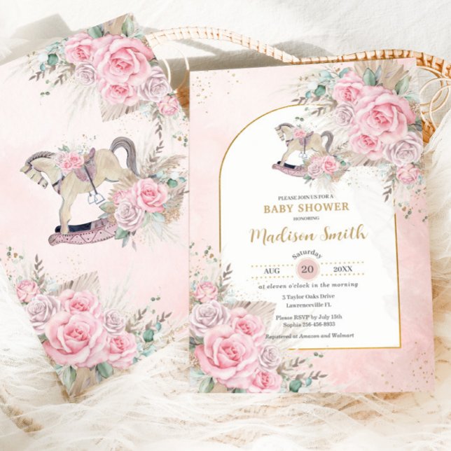 Invitación Caballo de Roca Whimsical Pampas Grass Pink Floral (Subido por el creador)