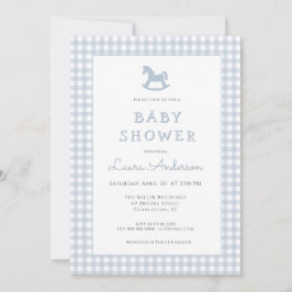 Invitación Caballo de Rocas Azules Gingham Border Boy Ducha b