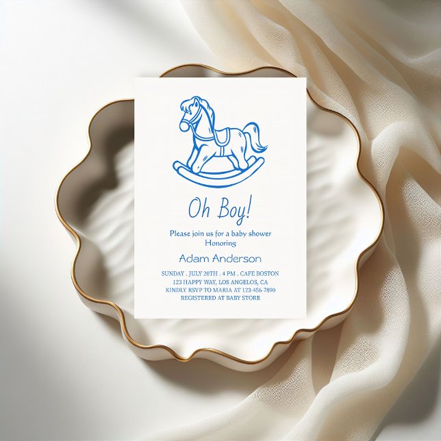 Invitación Caballo de Rocas Oh Boy Baby Shower | Elegante y e (Subido por el creador)