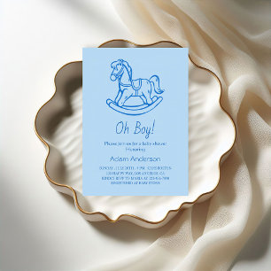 Invitación Caballo de Rocas Oh Boy Baby Shower Elegante y e