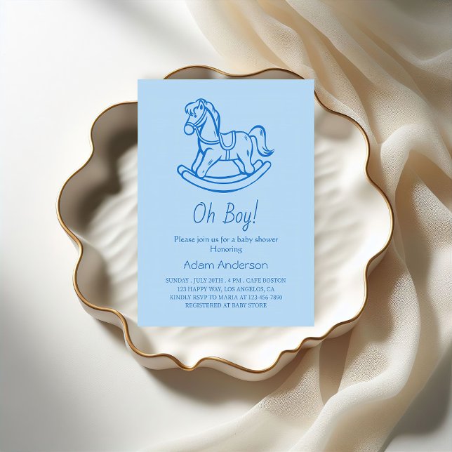 Invitación Caballo de Rocas Oh Boy Baby Shower | Elegante y e (Subido por el creador)