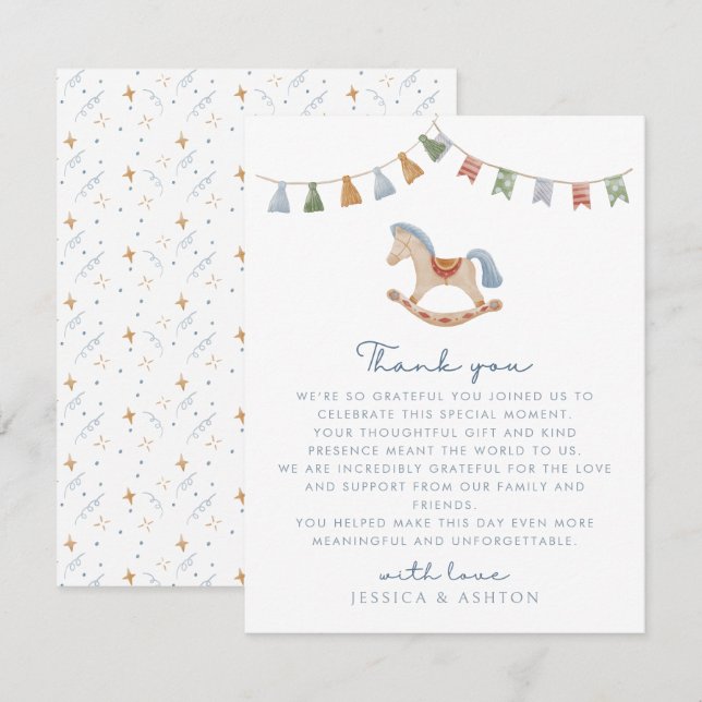 Invitación Caballo de Rocking acuático, carta de agradecimien (Anverso / Reverso)