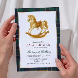 Invitación Caballo de Rocking Baby Shower Elegant Tartan Plai