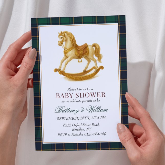 Invitación Caballo de Rocking Baby Shower Elegant Tartan Plai (Subido por el creador)