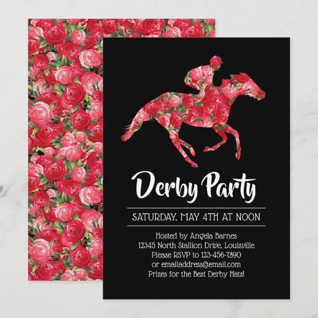 Invitación Caballo de Rosas Rojas Derby Fiesta 2 (Anverso / Reverso)