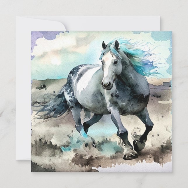 Invitación Caballo de tiro galopante acuarela (Anverso)