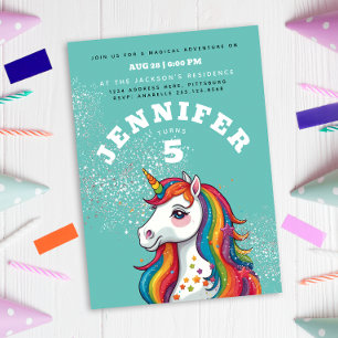 Invitación Caballo de Unicornio con arco iris mágico moderno 