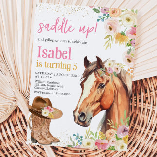 Invitación Caballo Editable Arriba Caballo Rosa Novia Noche I
